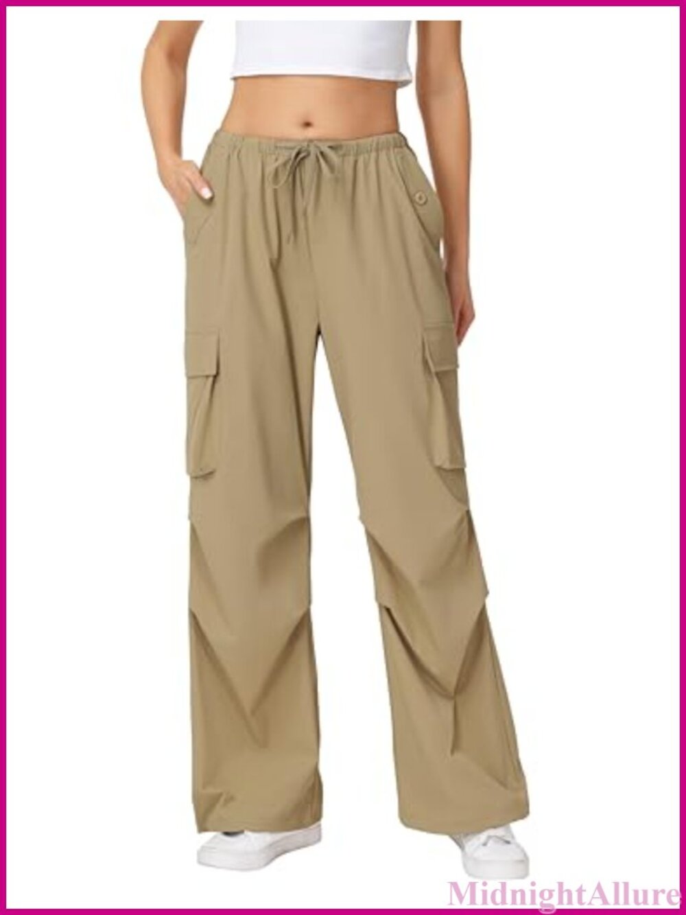 Women's Cargo Pants Drawstring Loose Parachute Hiking Pants Quick-Dry